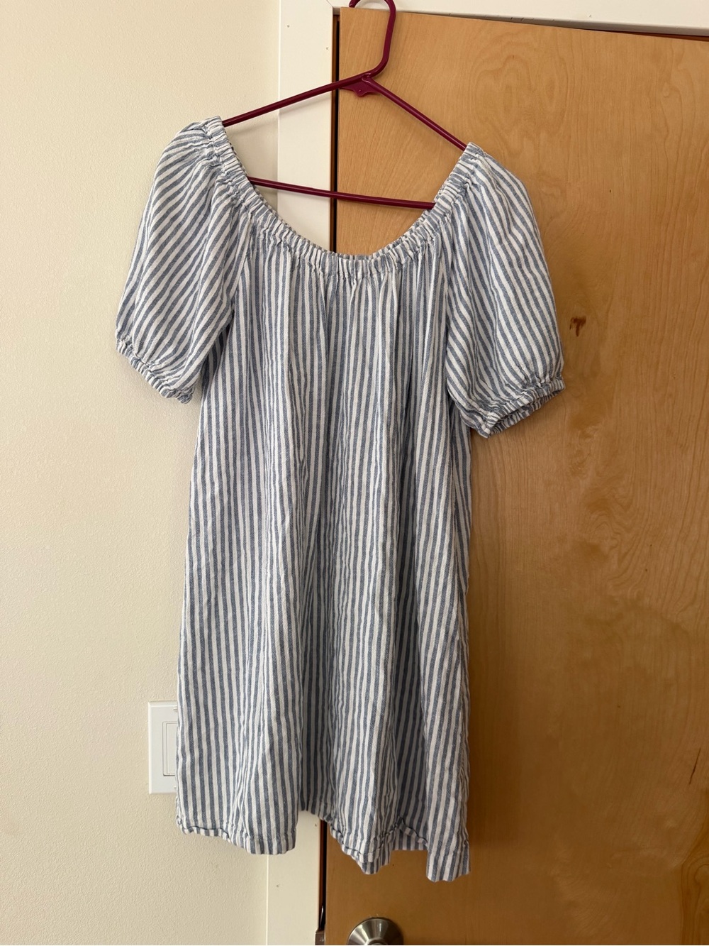 Women’s Blue and White Striped Puff Sleeve Dress by Madewell